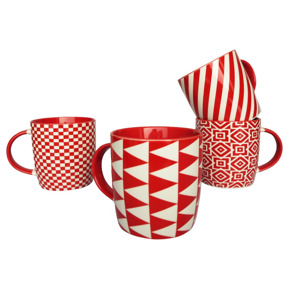 greefun ceramic Red Mugs, 12oz coffee Tea Soup Beverage Mug with Different Pattern set of 4(Space Rose)