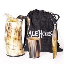 AleHorn Viking Mug, Shot glass and Bottle Opener Bundle Fathers Day gift Ideas - Viking Drinking Horn for Beer, Ale or Mead - 16