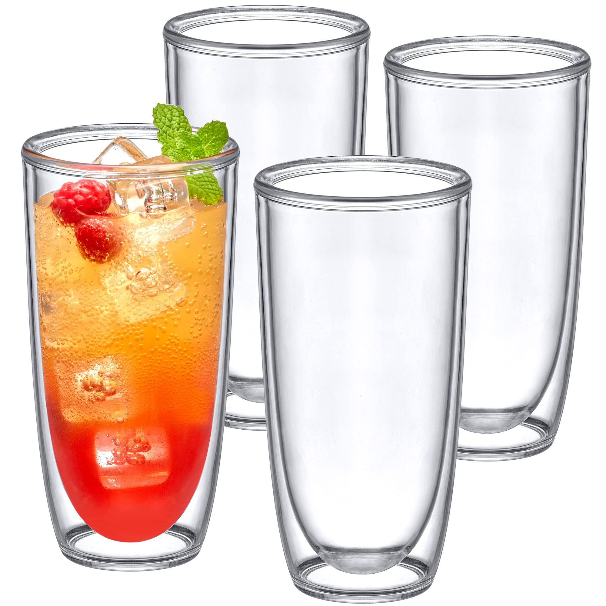 Amazing Abby - Andes - 20-Ounce Insulated Plastic Tumblers (Set of 4), Double-Wall Plastic Drinking Glasses, All-Clear High-Ball