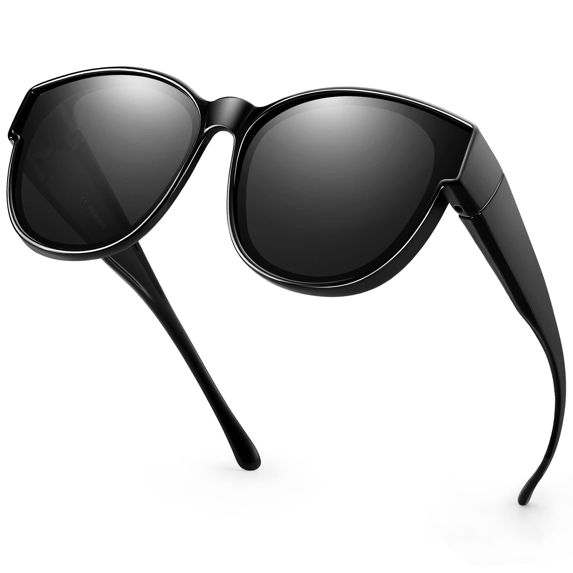 URUMQI Oversized Polarized Sunglasses Fit Over glasses for Women, Trendy cat Eye Sunglasses Extra Large Lens UV400 Protection