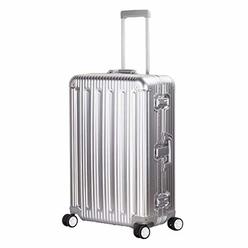 TRAVELKINg All Aluminum Suitcase Hard Shell Luggage case carry On Spinner Matel Suitcase (Silver, 24 Inch)