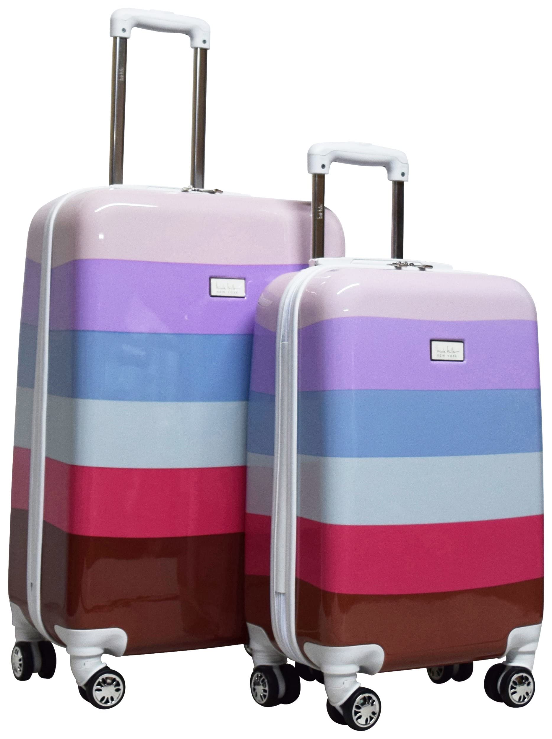 Nicole Miller Luggage Rainbow collection - 2 Piece Hardside Lightweight Spinner Suitcase Set - Travel Set includes 20-Inch carry