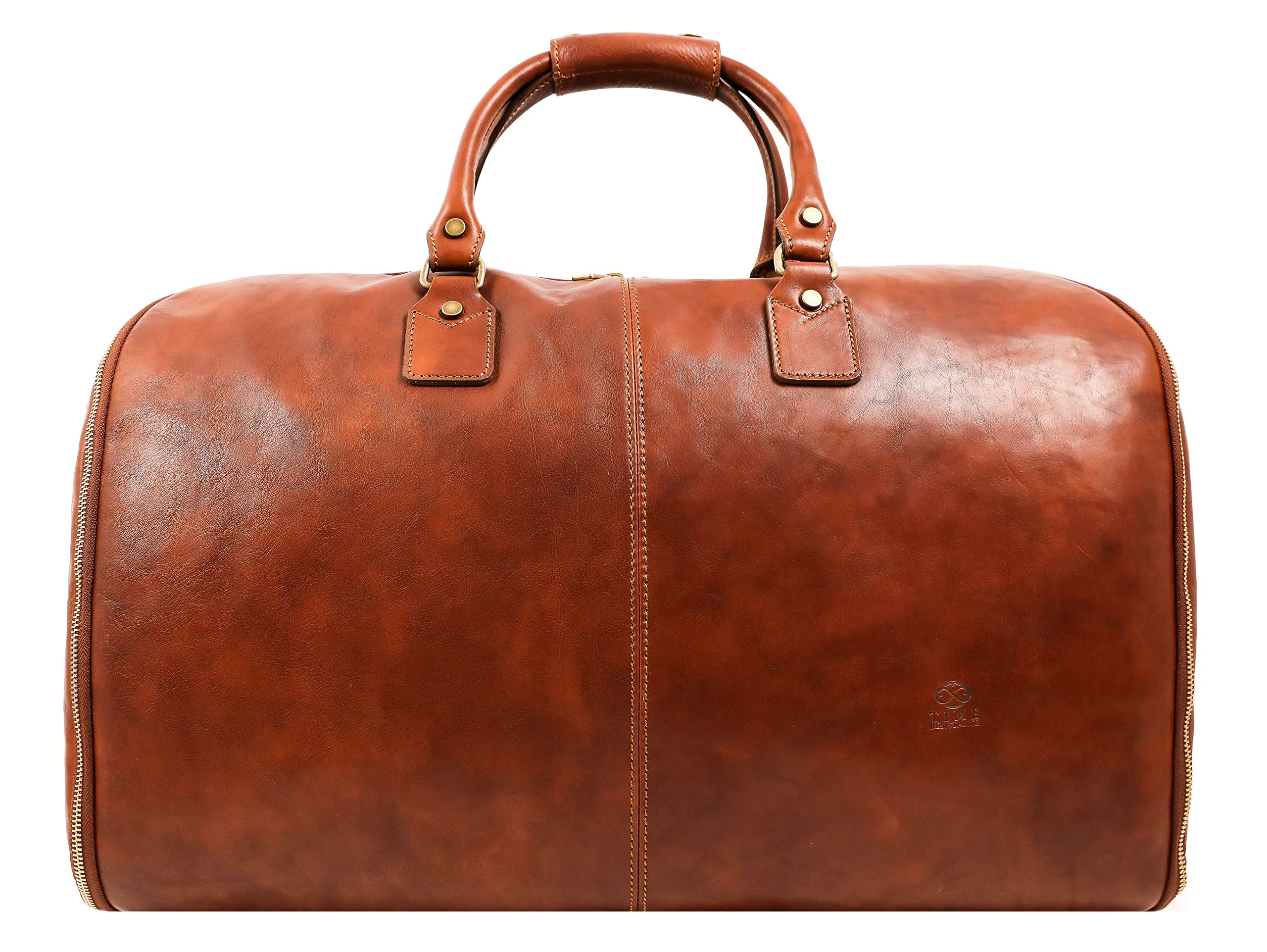 Time Resistance Leather garment Bag Travel Duffel Bag for Suits and Dresses carry-on Suitcase for clothes Protection - Time Resistance (cognac)