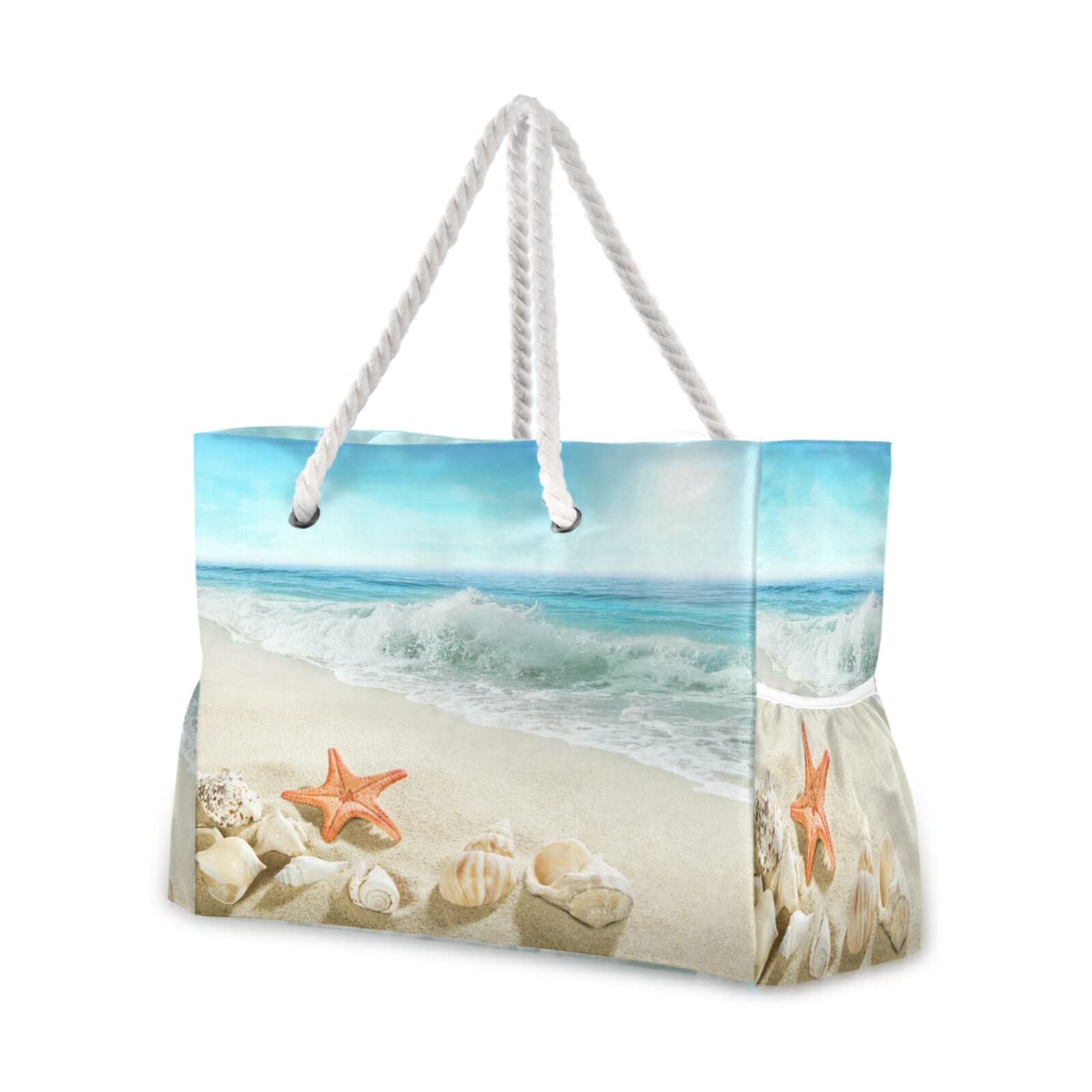 OREZI Large Zip Tote Beach Bag ,Oversize Beautiful Starfish Seashell Tote Bag Shoulder Bag Weekender for gym Beach Travel Pool Y