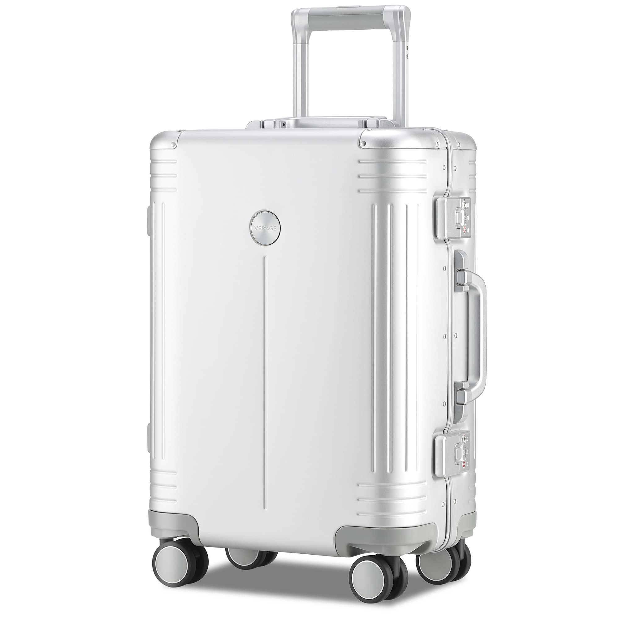 VERAgE Birmingham Aluminum carry On Suitcase, Hardside International Spinner Luggage,Silver, IATA carry-On 20-Inch
