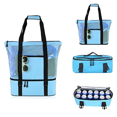 MKOP Mesh Beach Bag with cooler, Detachable Waterproof Sandproof Insulated Beach Bags for Women Shoulder Handbag Oversized Beach Bag