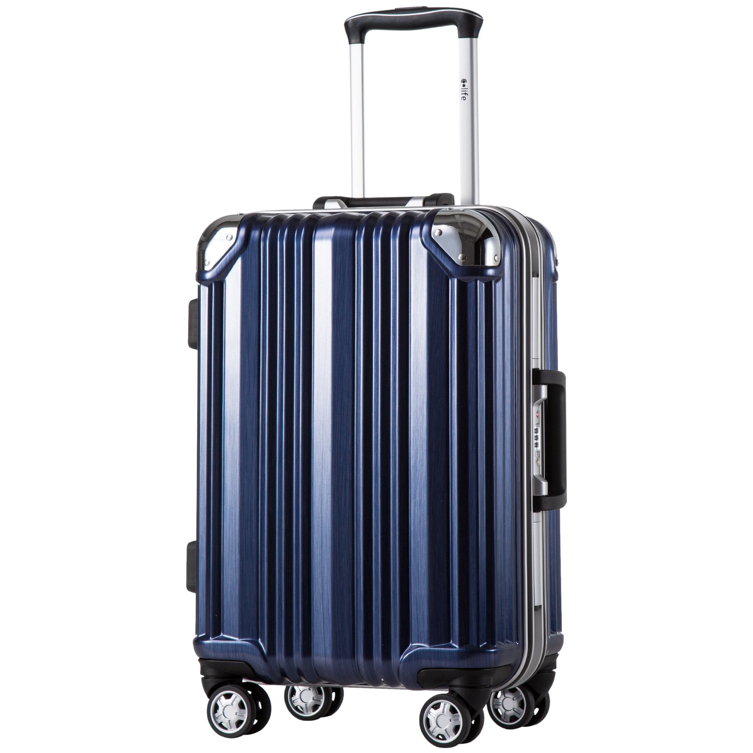 coolife Luggage Aluminium Frame Suitcase TSA Lock 100%Pc 20in 24in 28in (Blue, L(28in))