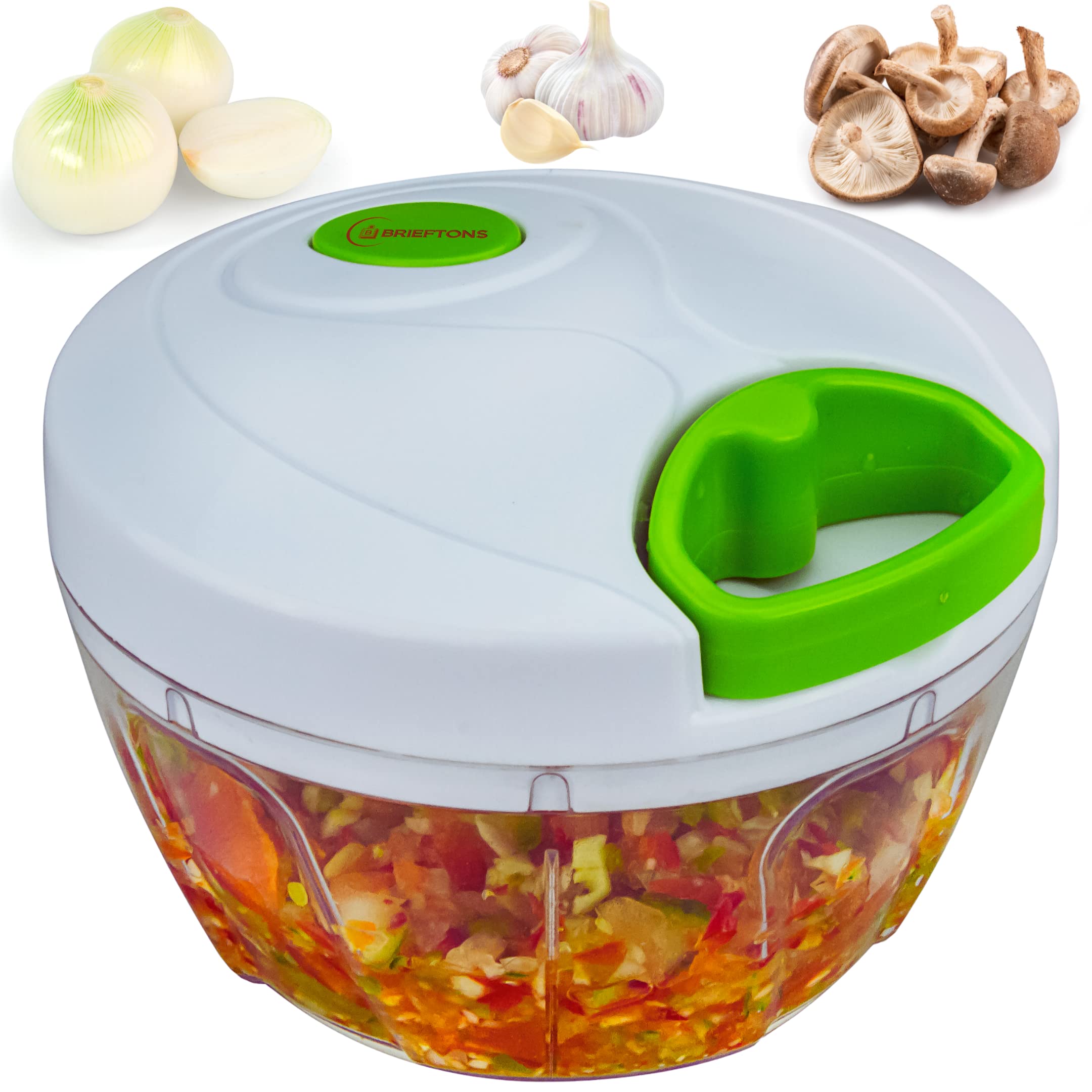 Brieftons Manual Food chopper, compact & Powerful Hand Pull chopper Blender to chop Onion, garlic, Vegetables, Fruits, Herbs for