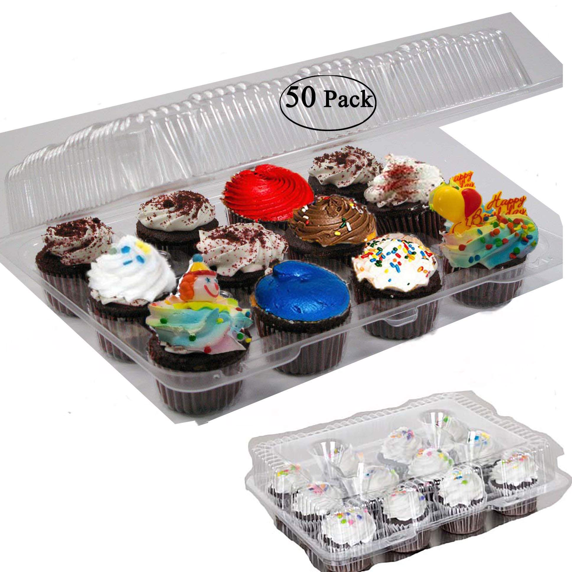 pizety case of 50 plastic cupcake boxes 12 cupcake containers clear plastic disposable 12 pack cupcake container 1 dozen cupcake contai