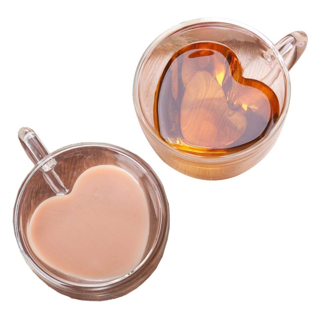 i KiTo Heart Shaped Espresso cups Set Of 2-Double Wall glass coffee cup Insulated Mugs With closed Handle-Heat Resistant glass Espresso