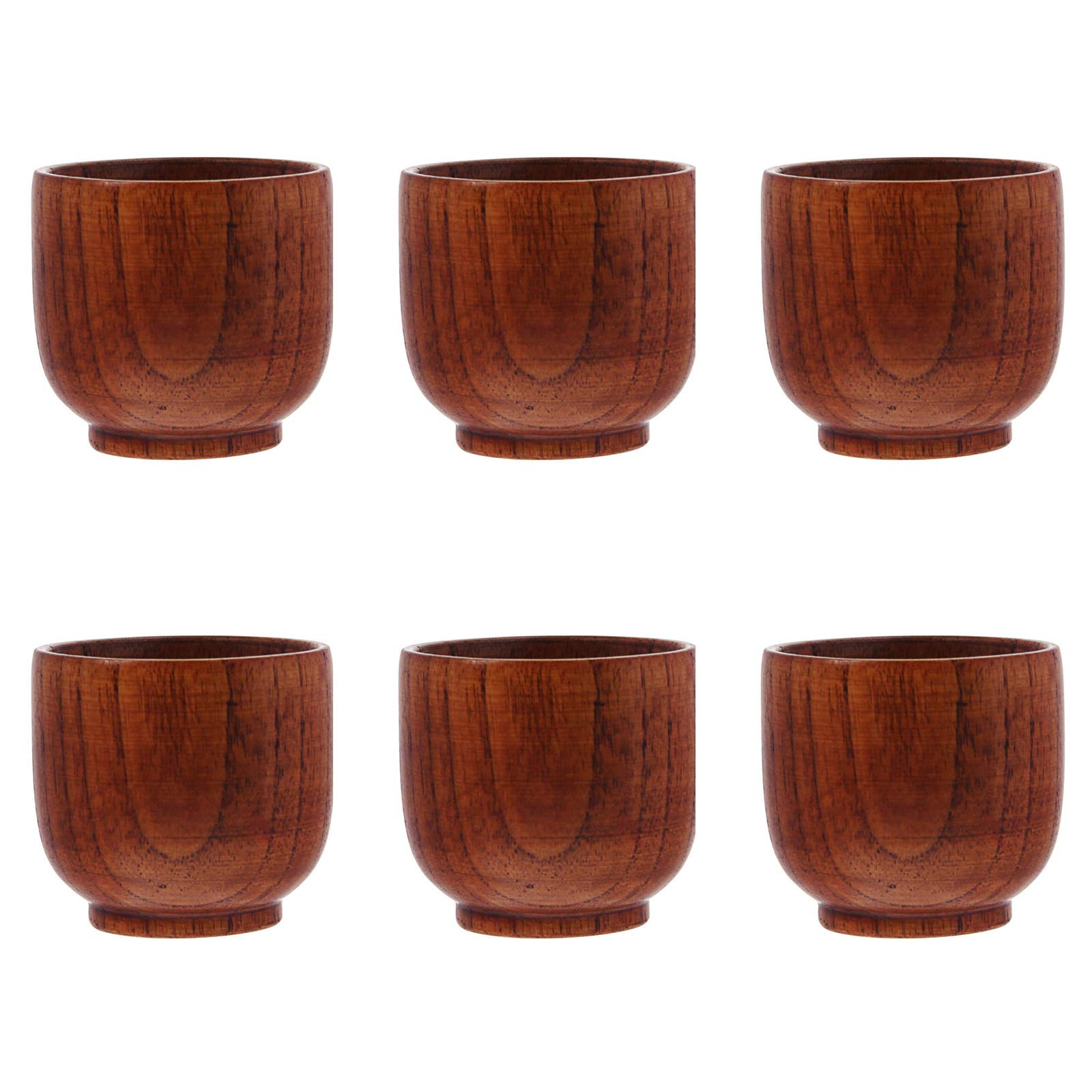 QWDLID 6 Pieces Japanese Style Wooden Cup Jujube Wood Tea Cup Wooden Coffee Cup Water Mug Drinking Cup Wooden Cup Set for Izakaya, Restaurant, Cafe