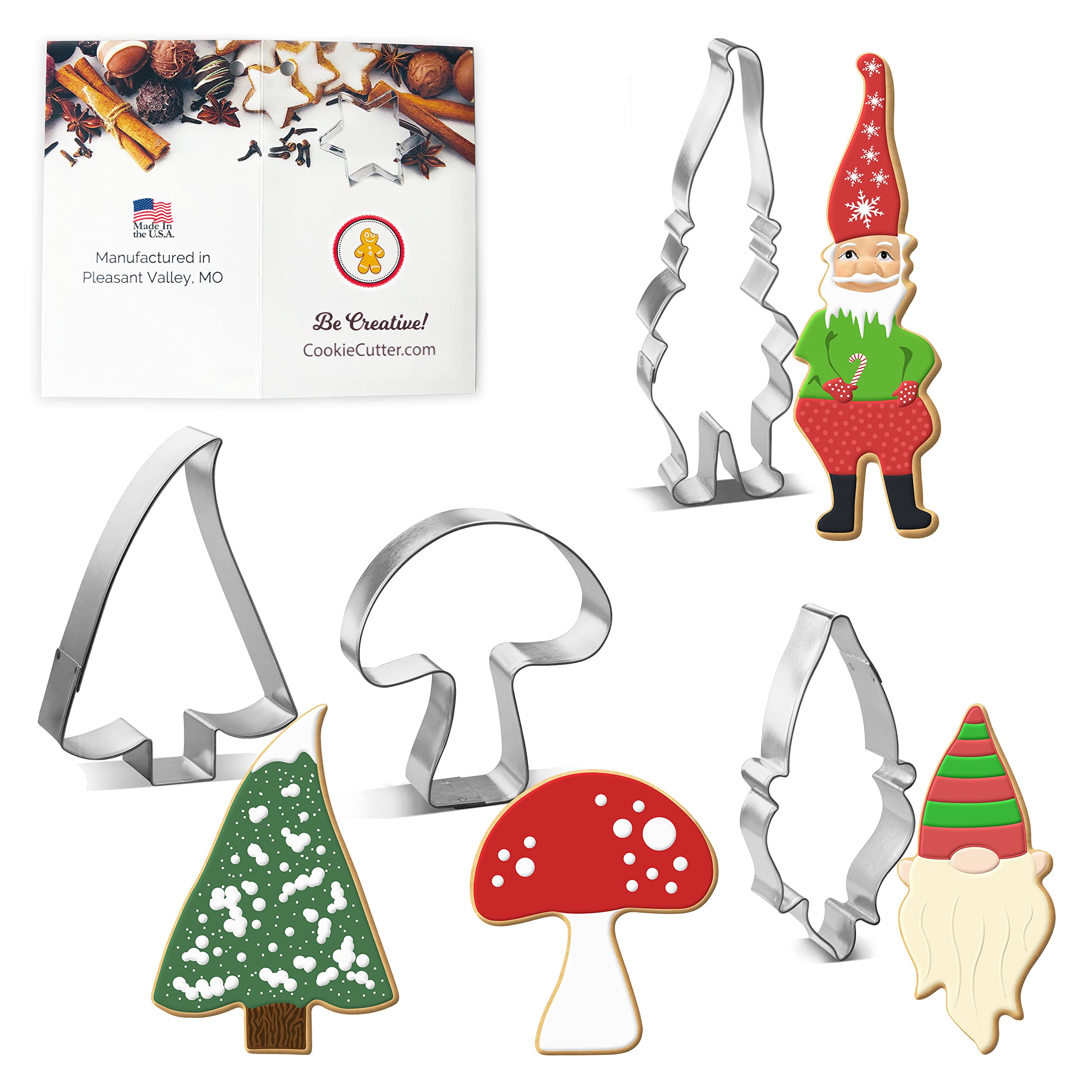 CookieCutterCom Enchanted Woodland gnome Elf cookie cutter 4 Pc Set HS0462 with Sugar cookie Recipe card Foose USA