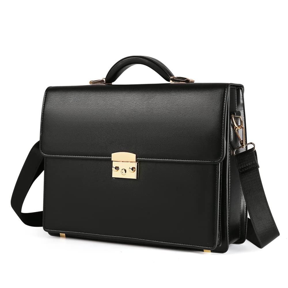 Ecentaur Mens Briefcase Leather Locking Briefcases for Men Business Laptop Messenger Bag