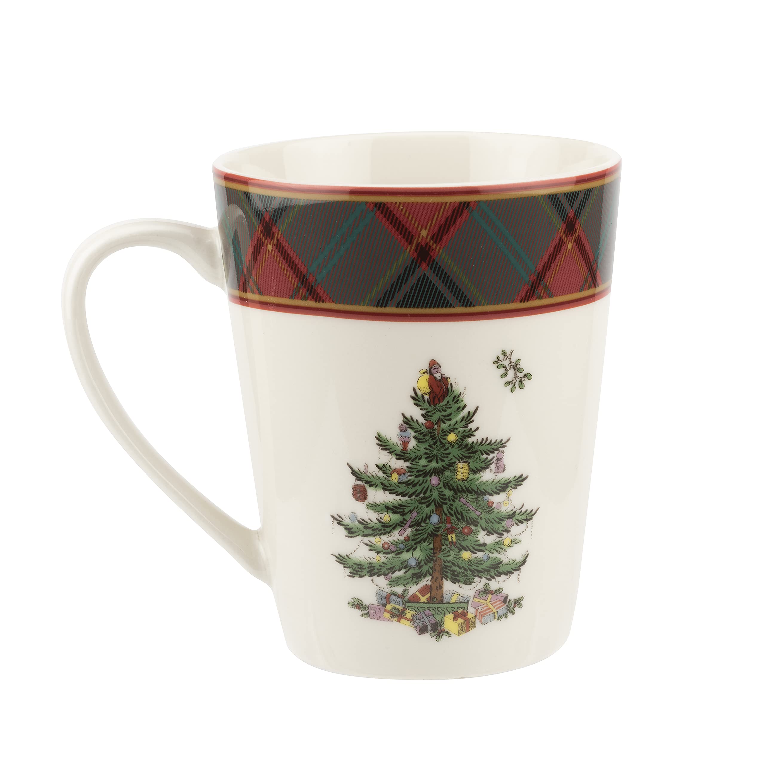 Spode christmas Tree collection Tartan Mug 14 Ounce capacity Made of Porcelain Holiday coffee Mugs cup for Tea, Hot cocoa, and c