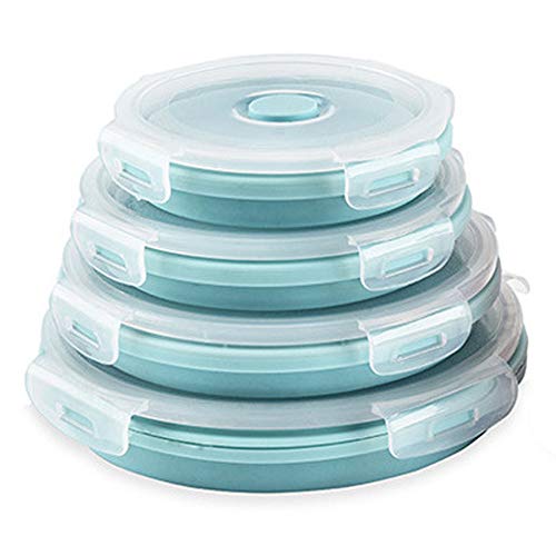 CARTINTS Silicone Collapsible Food Storage Containers-Prep/Storage Bowls with Lids ? Set of 4 Round Silicone Lunch Containers ? 