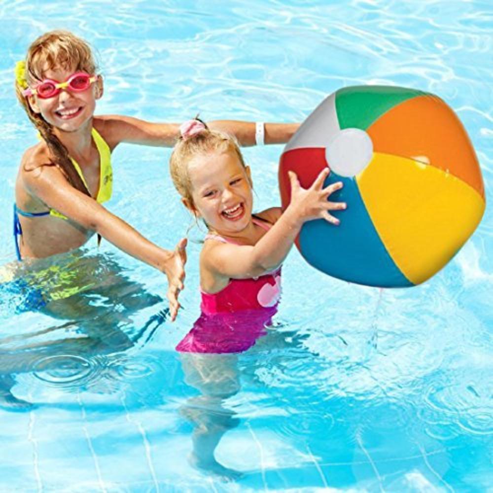 Dazzling Toys Inflatable Jumbo Beach Balls - 12 Pack - Bright Rainbow Colored Pool Toys for Kids and Adults
