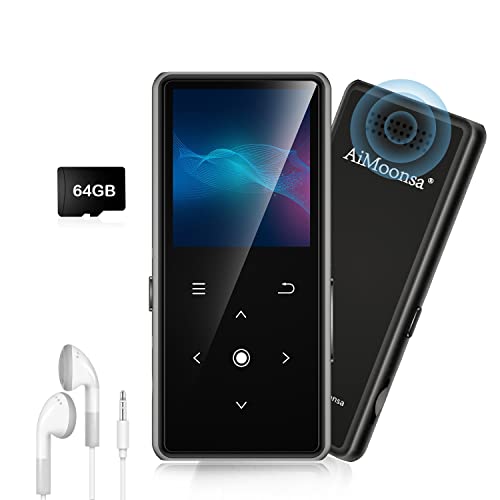 AiMoonsa 64GB MP3 Player with Bluetooth 5.2, AiMoonsa Music Player with Built-in HD Speaker, FM Radio, Voice Recorder, HiFi Sound, E-Book