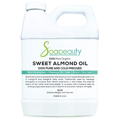 Soapeauty Organic Sweet Almond Oil cold Pressed refined 100% Pure Sweet Almond oil Available in Bulk carrier for Essential Oils,