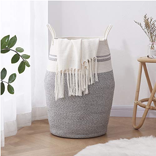 OIAHOMY Laundry Hamper Woven Rope Large clothes Hamper 256 Height Modern curve Basket with Extended Handles for Storage clothes
