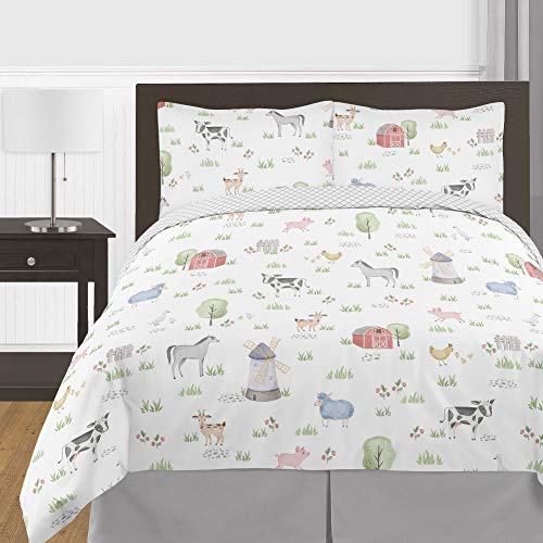 Sweet Jojo Designs Farm Animals Boy girl FullQueen Size Kid childrens Bedding comforter Set - 3 Pieces - Watercolor Farmhouse La