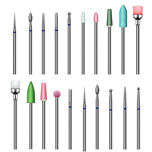 DIY Embroidery Patch 20 Pcs Nail Drill Bits Set for Acrylic Nails, Professional Diamond cuticle Remover Bits Kit with Box, 332 Electric Manicure Nail