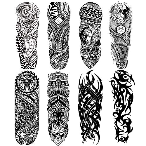 Leoars Fake Totem Sleeve Tattoos Stickers, Full Arm Tribal Totem Temporary Tattoos Sleeves for Adult Kids Women Makeup, 8-Sheet