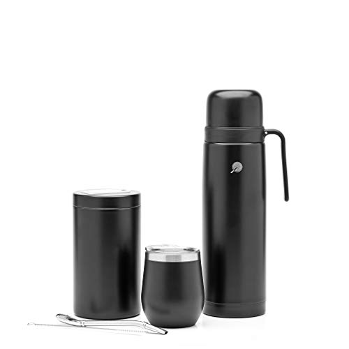 balibetov BALIBETOV complete Yerba Mate Set - Modern Mate gourd, Thermos,  Yerba container, Two Bombillas and cleaning Brush Included - All