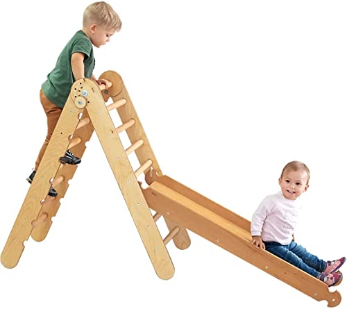 Goodevas Pickler Triangle Set (Ladder + Slide and climbing Board) - Toddler Slide with ramp for Indoor Playground - Made from Wood  coate