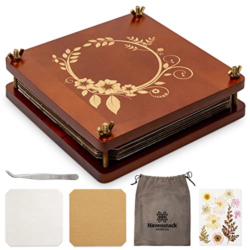 Havenstock Large Wooden Flower Press Kit - DIY Arts and craft Kit with Dried Flowers - 10 Layers - Solid Maple Wood Flower Pressing Kit for