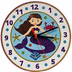 Little Learning Hands Mermaid Diamond Painting Kit Mermaid clock Mermaid Sticky Mosaic clock  creative Mermaid crafts for Kids a