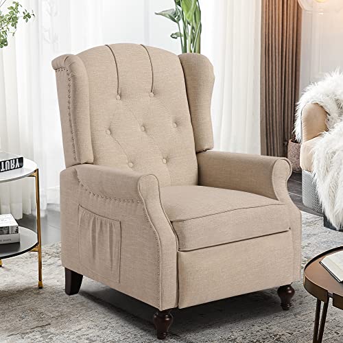 Consofa Wingback Recliner Chair with Massage and Heat Tufted Fabric Push Back Arm Chair for Living Room Vintage Recliner Chair w