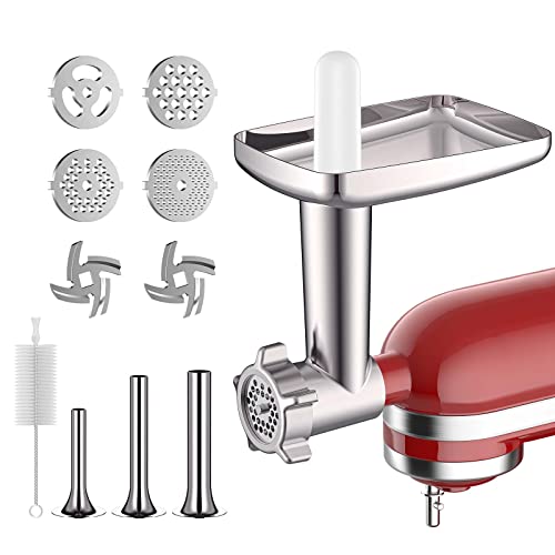 COFUN Meat grinder KitchenAid, Metal Meat grinder Attachment for KitchenAid Stand Mixer Includes 4 grinding Plates, 3 Sausage Stuffer