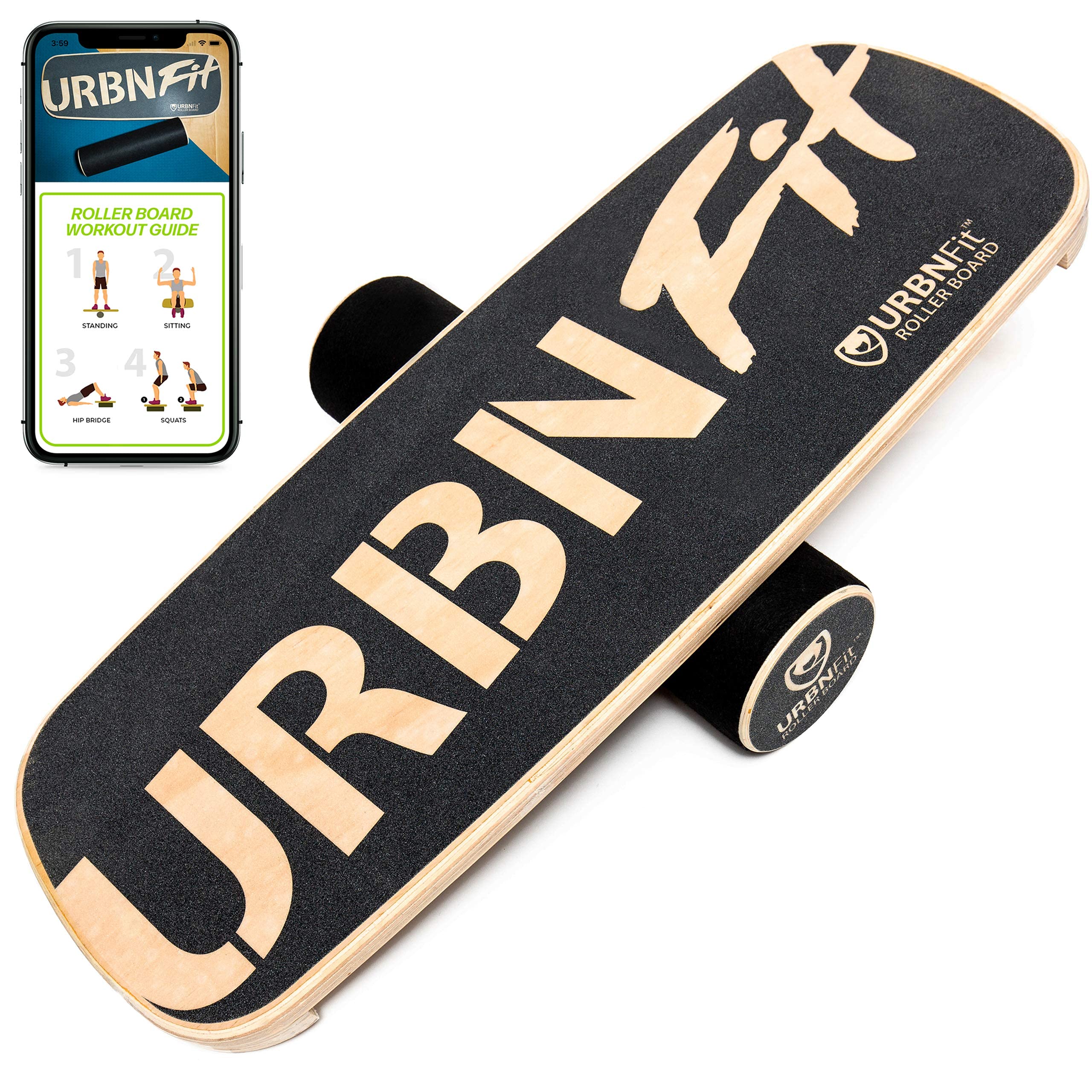 URBNFit Wooden Balance Board Trainer - Wobble Board for Skateboard, Hockey, Snowboard & Surf Training - Balancing Board w Workou