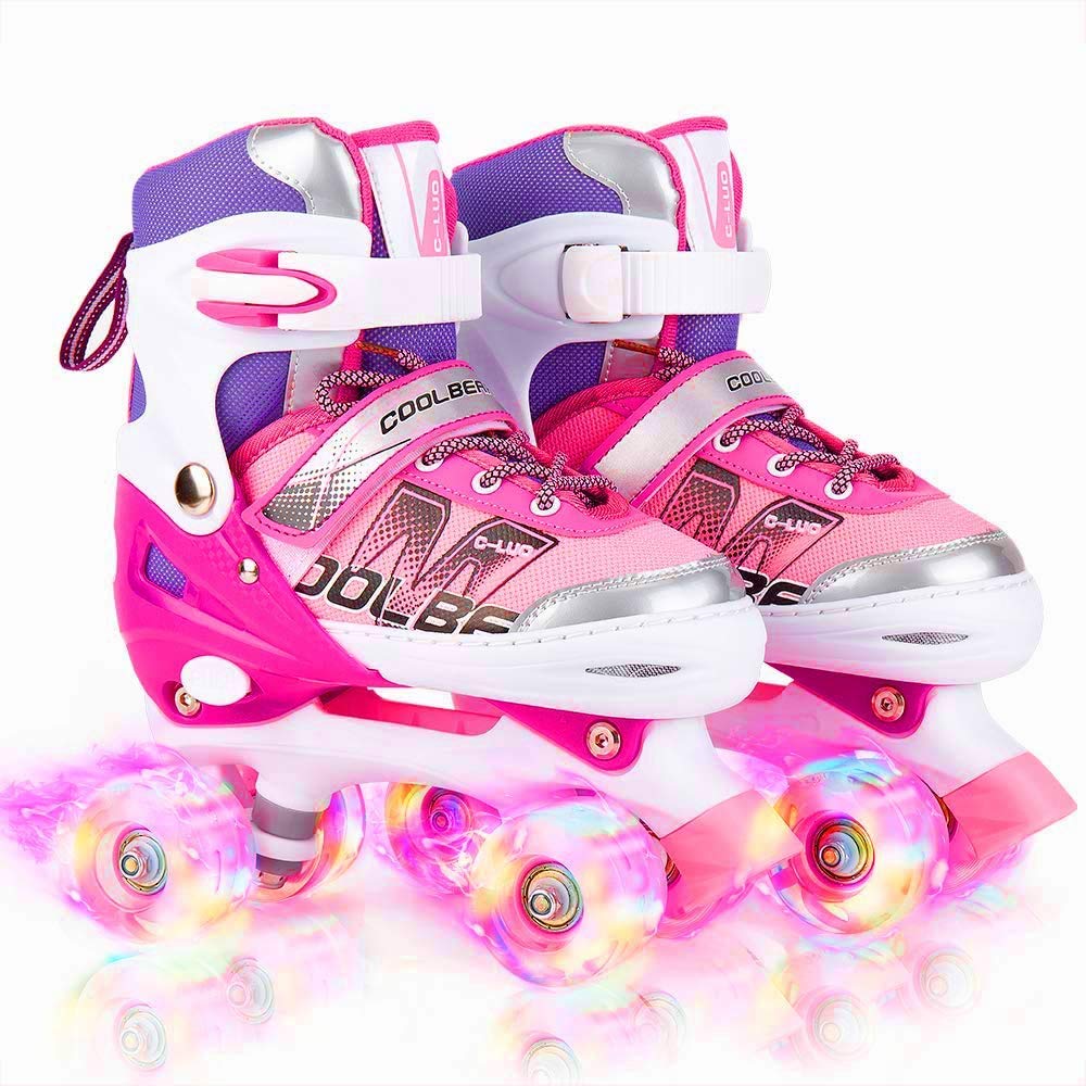 Sowume Adjustable Kids Roller Skates for girls and Women, All 8 Wheels of girls Skates Shine, Safe and Fun Illuminating for Begi
