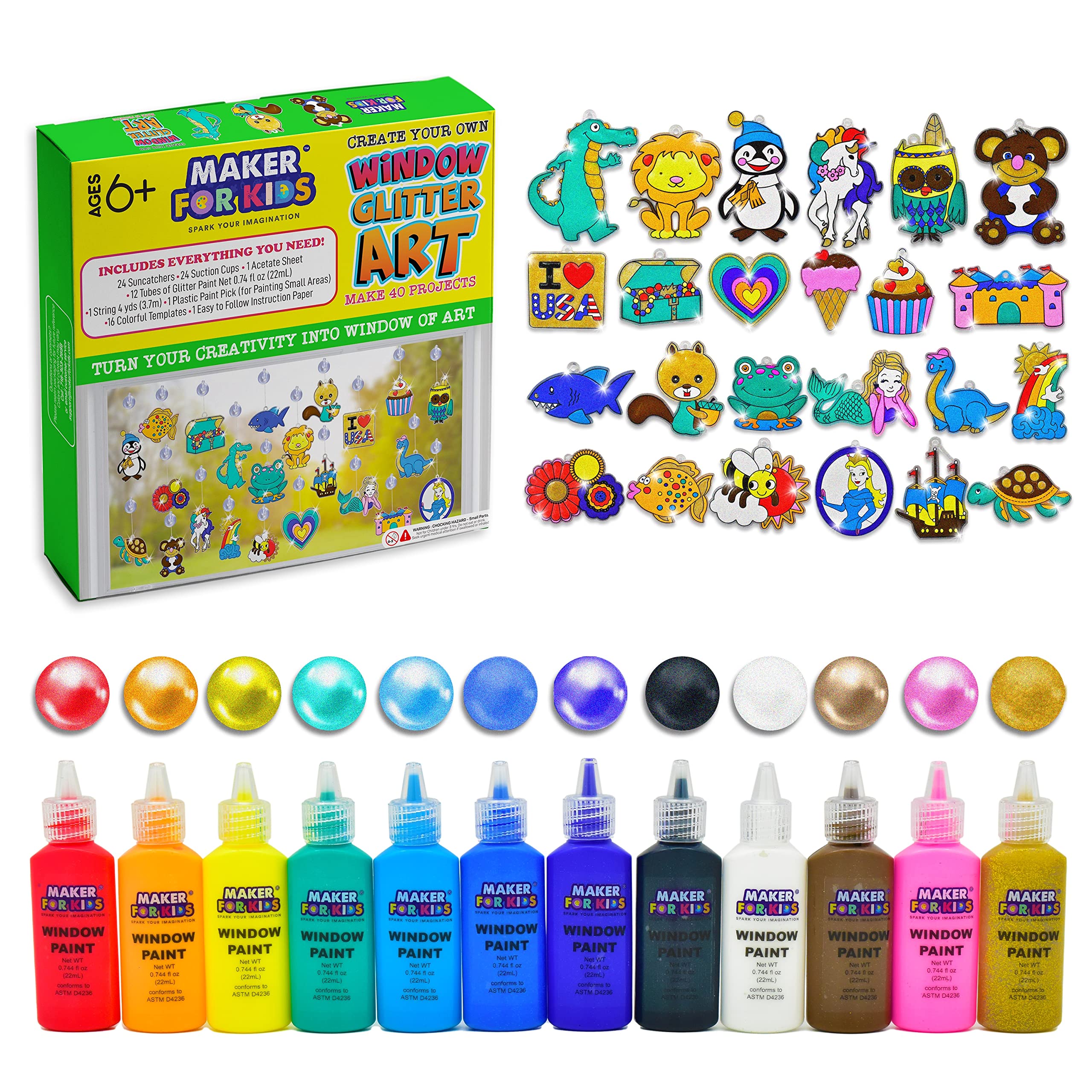 KOKO AROMA create Your Own Window glitter Paint Art Suncatcher craft Kit- Boys girls-Toys Age 6-12 Toddler Maker for Kids-24] Sun catchers12