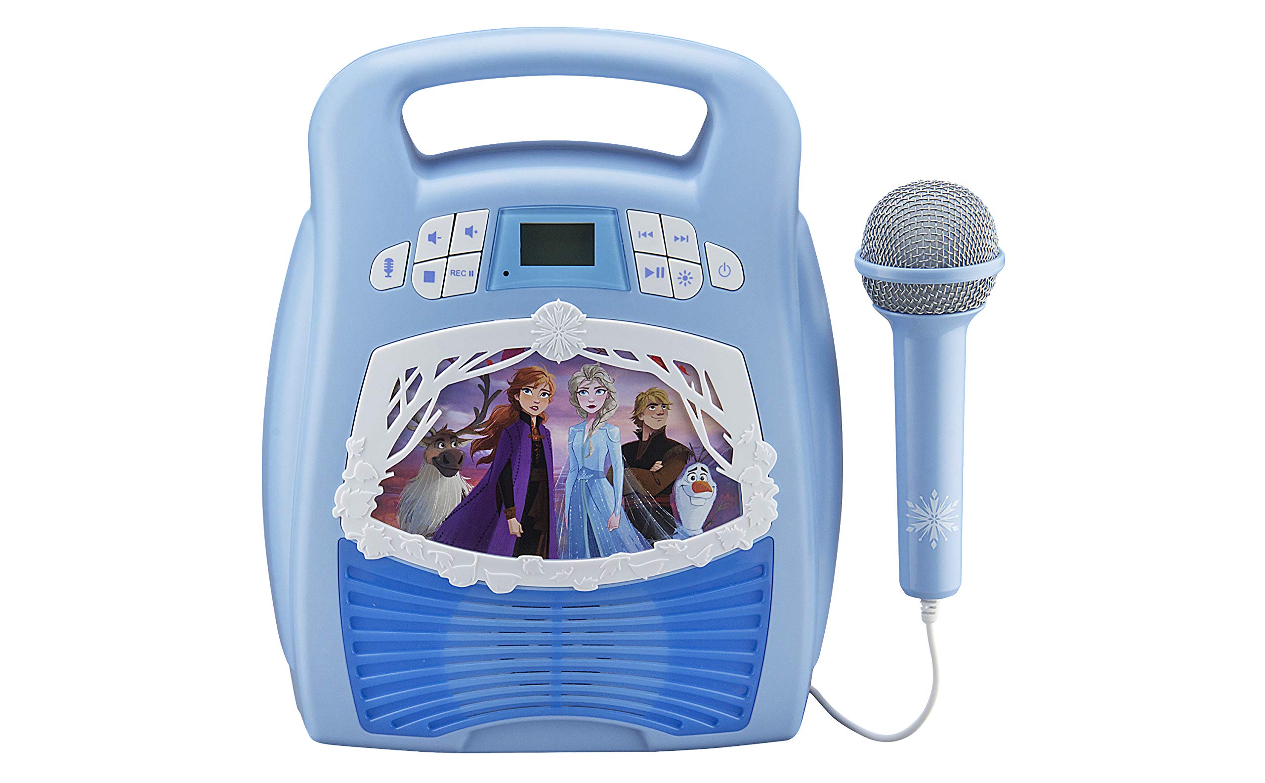 eKids Frozen 2 Bluetooth Portable MP3 Karaoke Machine Player with Light Show Store Hours of Music with Built in Memory Sing Along Usin