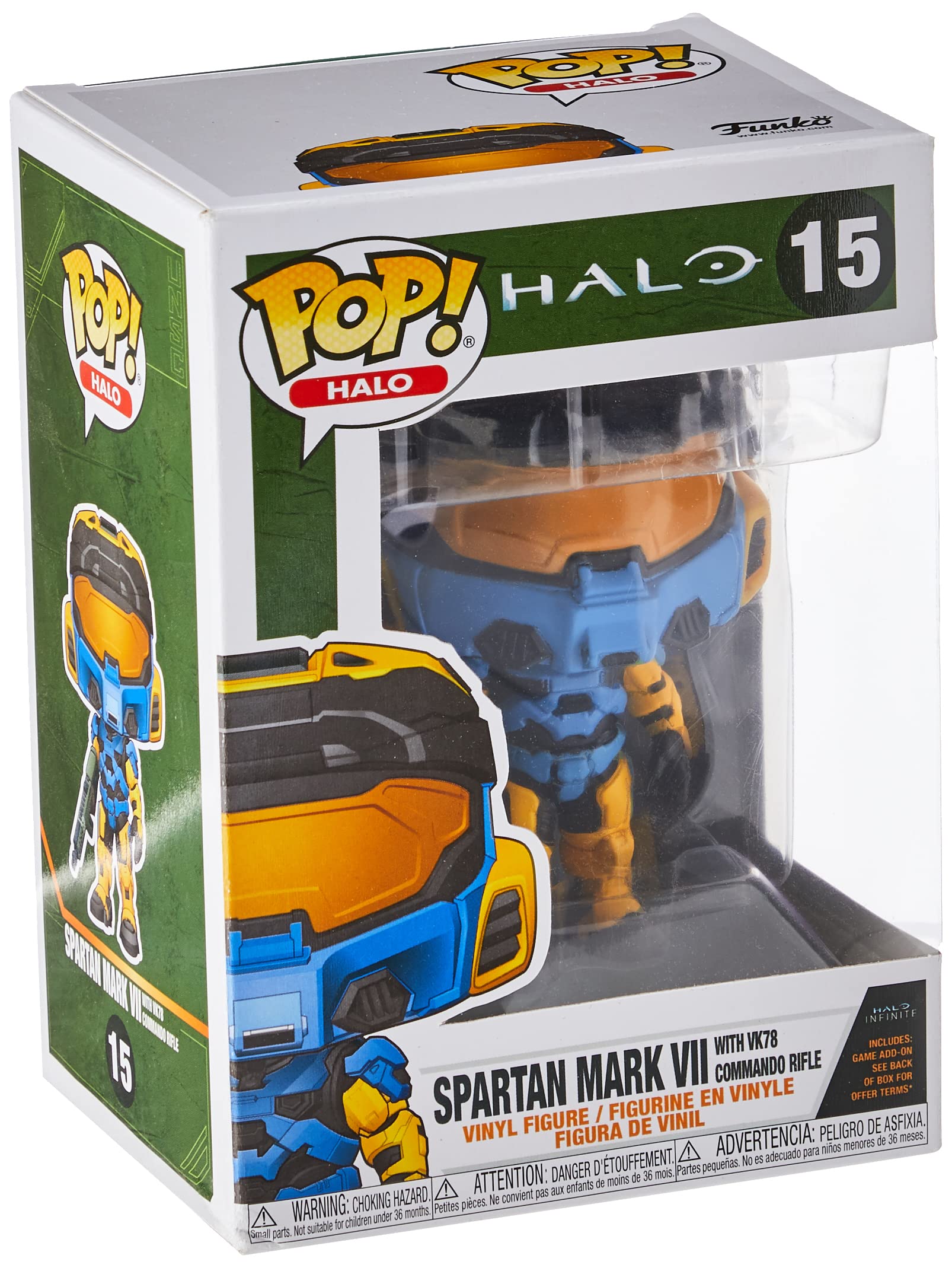 Funko Pop games: Halo Infinite - Spartan Mark VII with VK78, Blue & Yellow, with game Add On, 3.75 inches