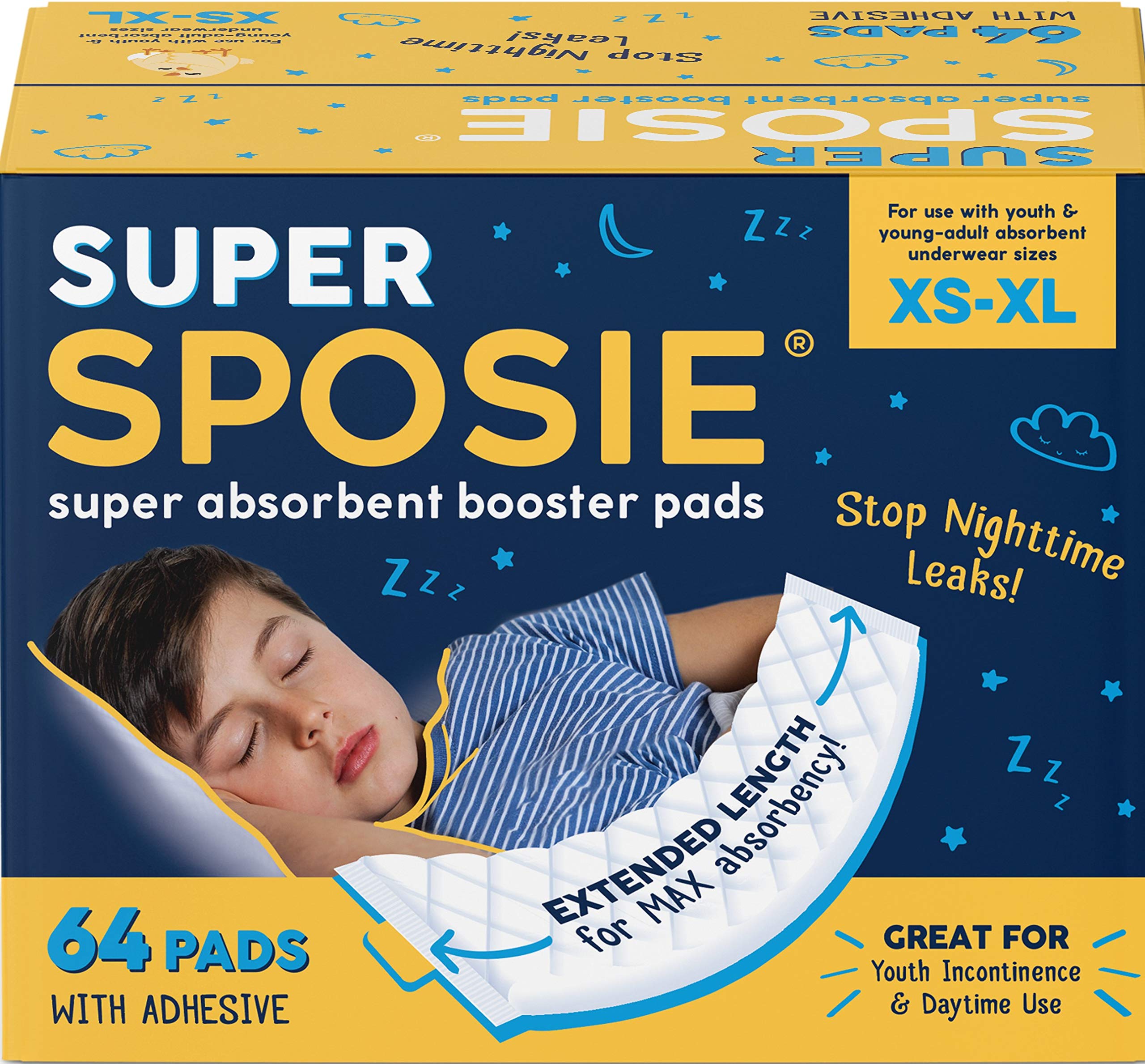 Select Kids Super Sposie Booster Pads for Overnight Diapers and Youth Incontinence, Maximum Absorbency to Stop Nighttime Diaper Leaks, Extra