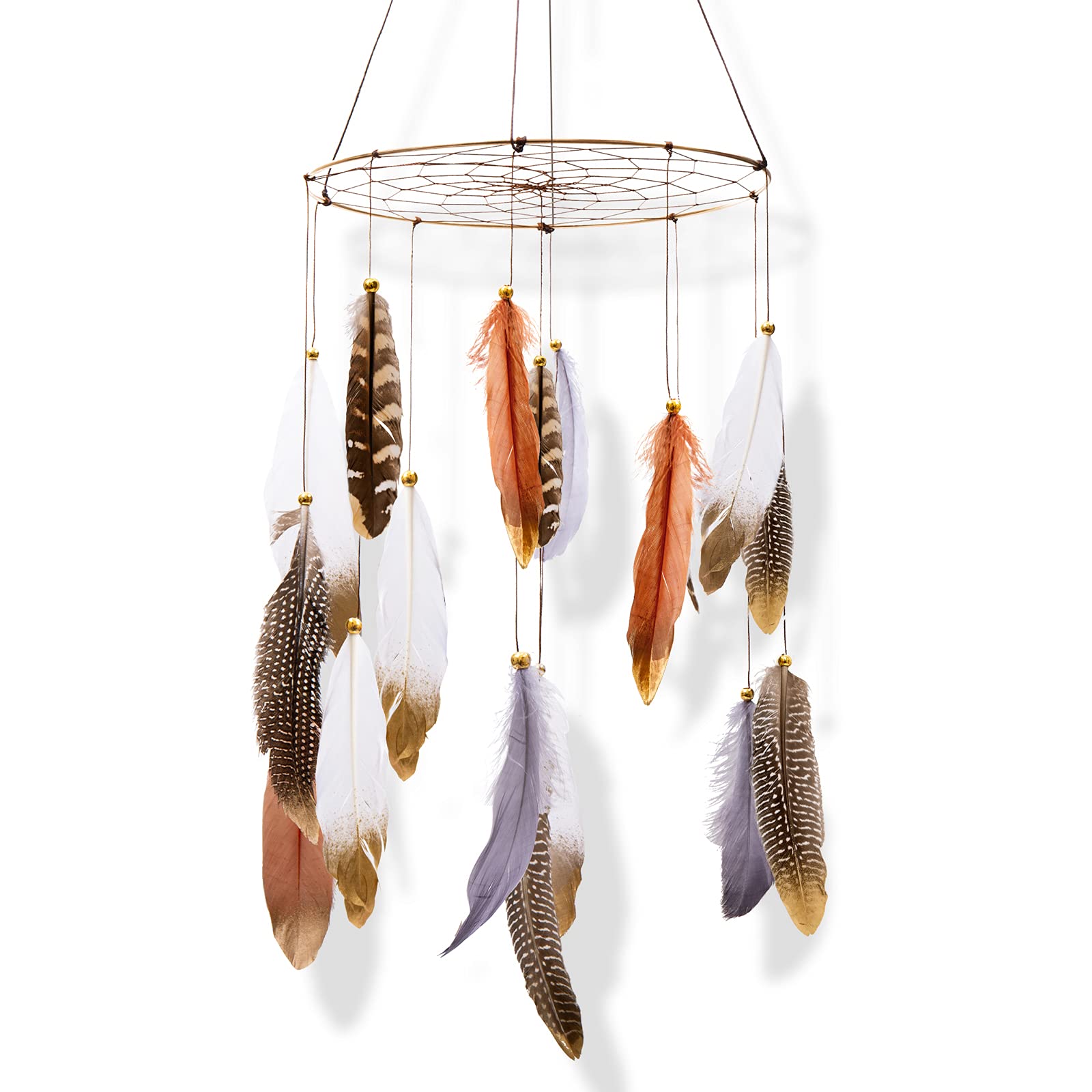 ANROYE Boho Feather Baby Mobile for Crib, Bohemian Nursery Gender Neutral Wall Hanging Decor, Large Dream Catcher Ornament Hanger Gift