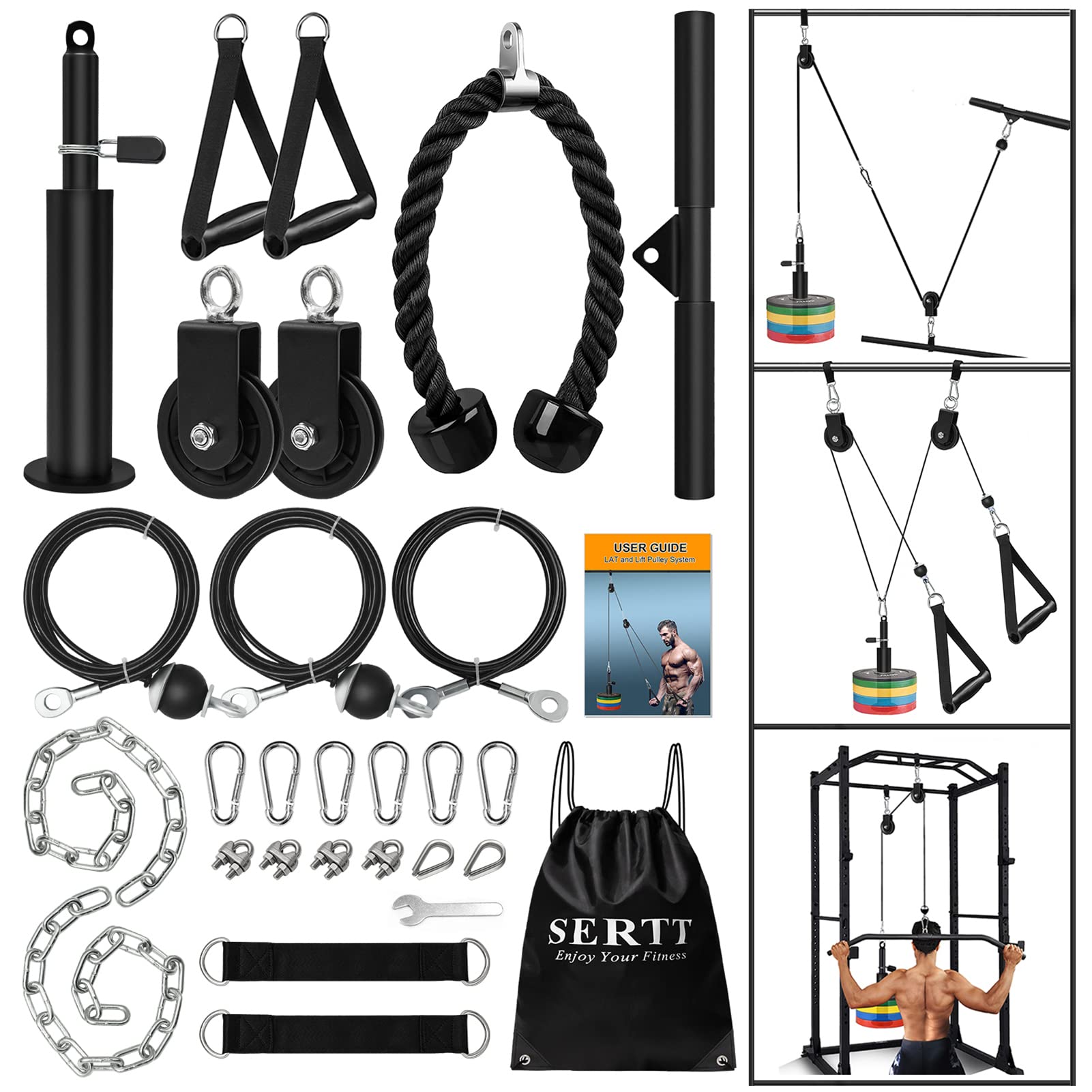 SERTT Weight cable Pulley System gym, SERTT Upgraded cable Pulley Attachments for gym LAT Pull Down, Biceps curl, Tricep, Arm Workouts