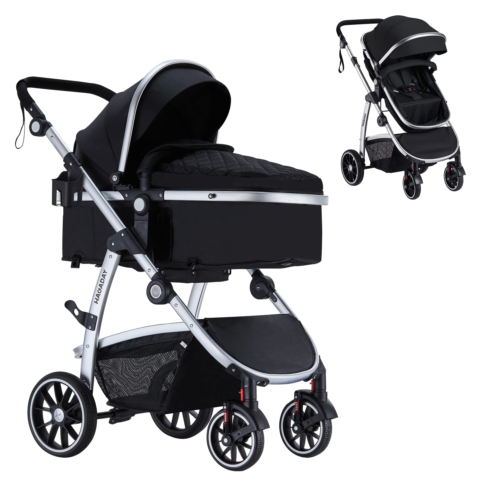 HAGADAY Baby Stroller, Infant Stroller with Reversible Seat, Newborn Stroller with Canopy,Baby Bassinet Stroller (Black)