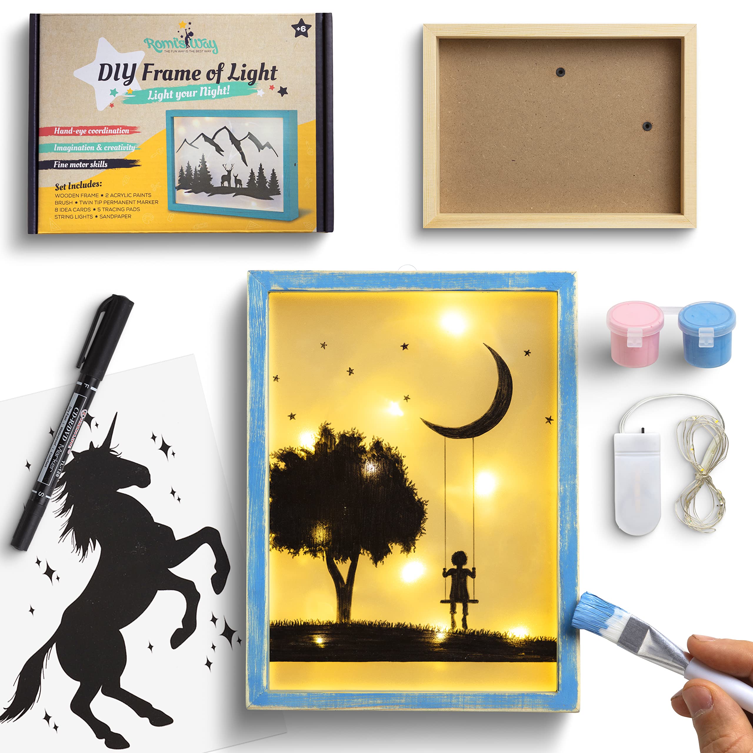 ROMI'S Way DIY Frame Night Light – Crafts for Girls Ages 6-8-12 – Drawing Arts and Crafts for Kids – DIY Craft Kits for Girls & Boys – Art Supplies