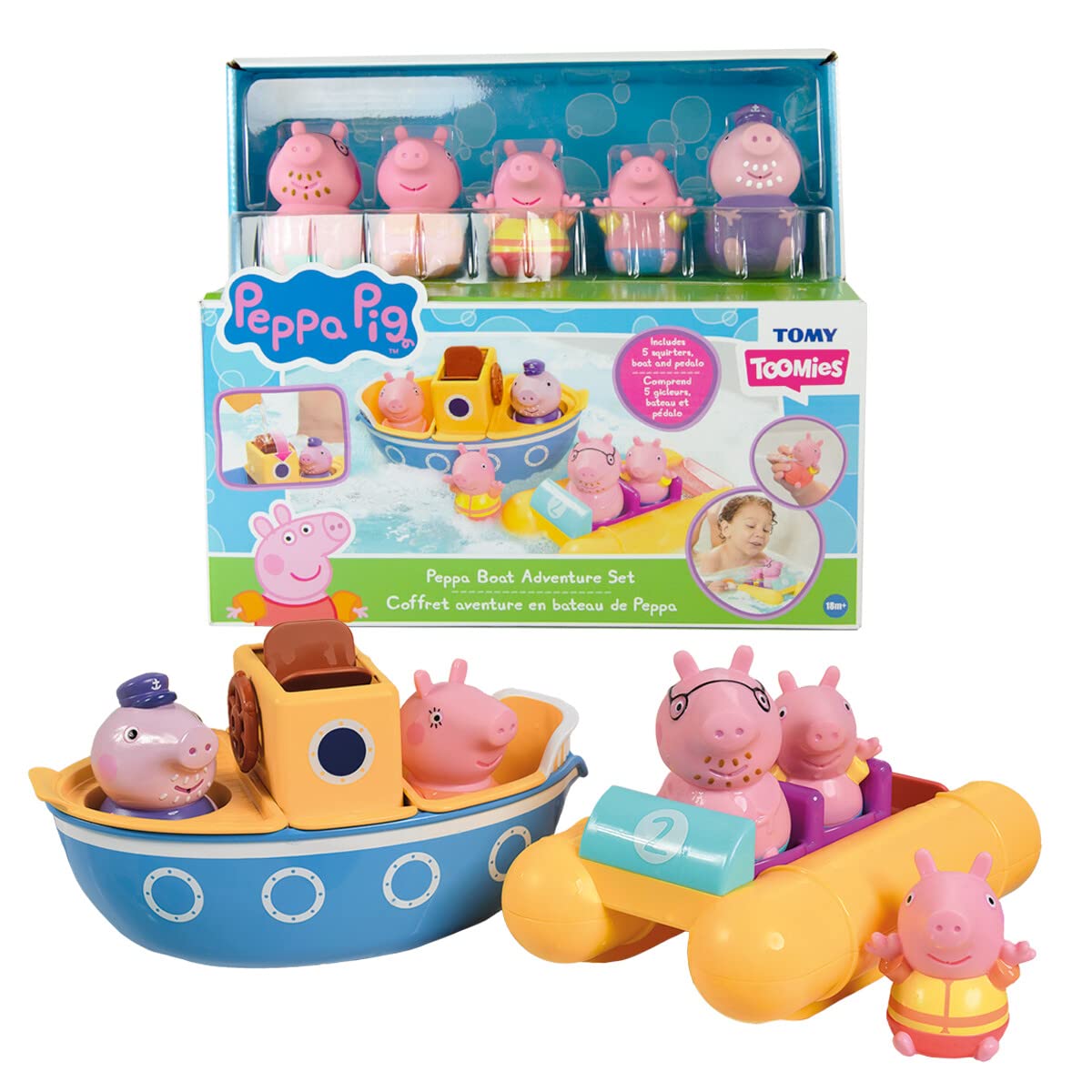 Toomies Tomy Peppa Pig Bath Toys - PeppaAs Boat Adventure Bath Toy Set - Includes Two Boats and 5 Peppa Pig Toy Figures - Baby a