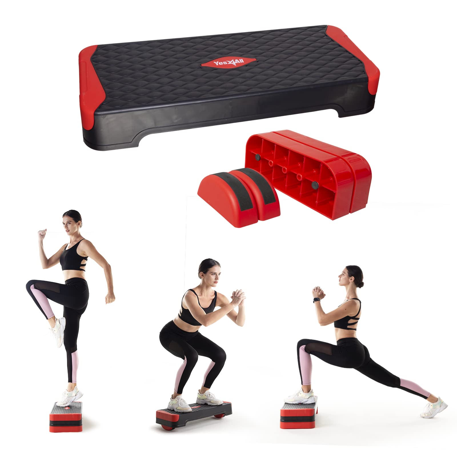 Yes4All Multifunctional Aerobic Stepper, Extra Half Round Legs, 4 6 Adjustable Step Aerobics Platform for Workout, Step & Balanc