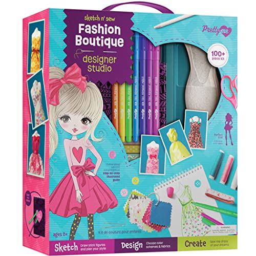 Pretty Me Fashion Design Studio - Sewing Kit for Kids - girls Arts & crafts Kits  Age 6, 7, 8, 9, 10-12 - Learn to Sketch & Sew with Real D