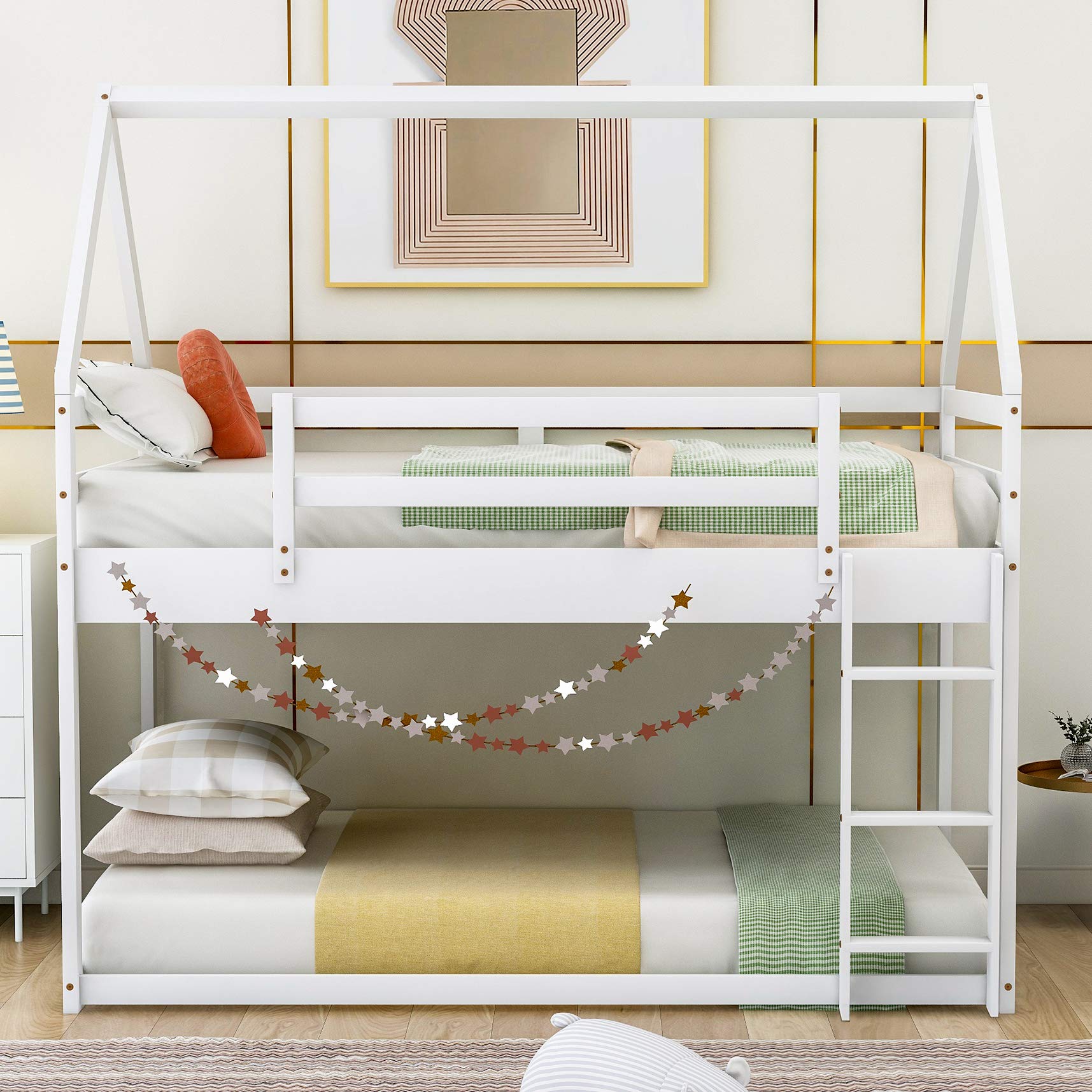 Bright Desi Twin House Bunk Beds