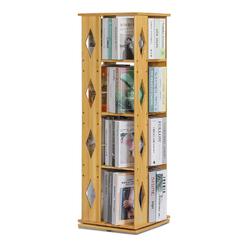 MoNiBloom 4 Tier Bookcase 360 Degree Rotating, Bamboo Book Shelf Storage Display Rack Organizer with Semi-Hollow Modern Style fo