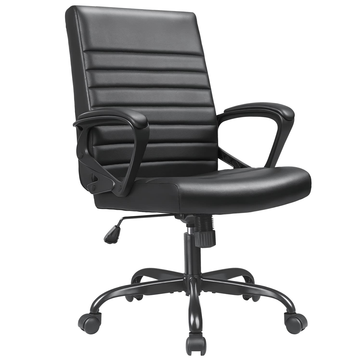 Devoko Office chair Mid Back Desk chair PU Leather Executive Office chair Ribbed computer Task chair Swivel Rolling chair with P