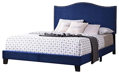KB Designs - Modern Velvet Nailhead King Size Upholstered Panel Bed, Blue
