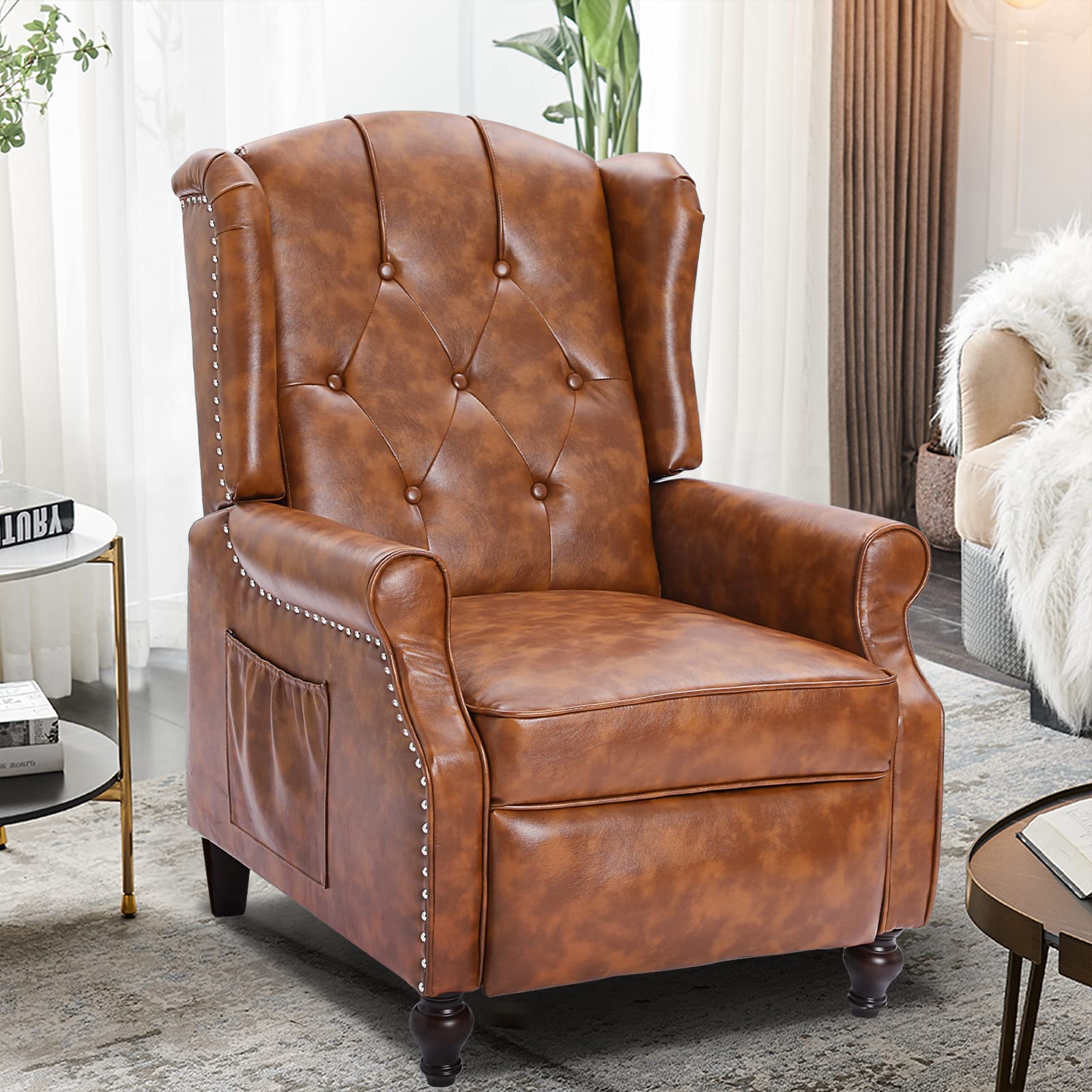 consofa Wingback Recliner chair with Massage and Heat Tufted PU Leather Push Back Arm chair for Living Room Vintage Recliner cha